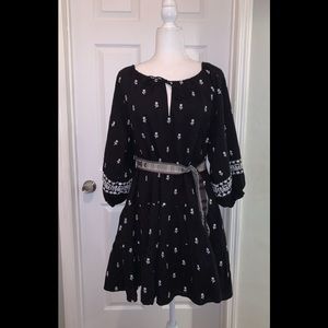 Cleobella Bohemian Sahra embroidered floral pocket black mini dress